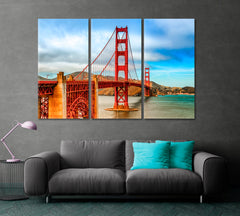 Famous Golden Gate Bridge San Francisco Poster Cities Wall Art Artesty 3 panels 36" x 24" 
