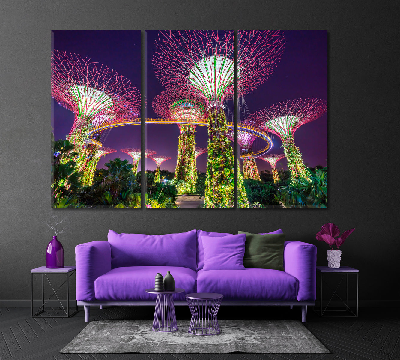 SINGAPORE Night View Cities Wall Art Artesty 3 panels 36" x 24" 