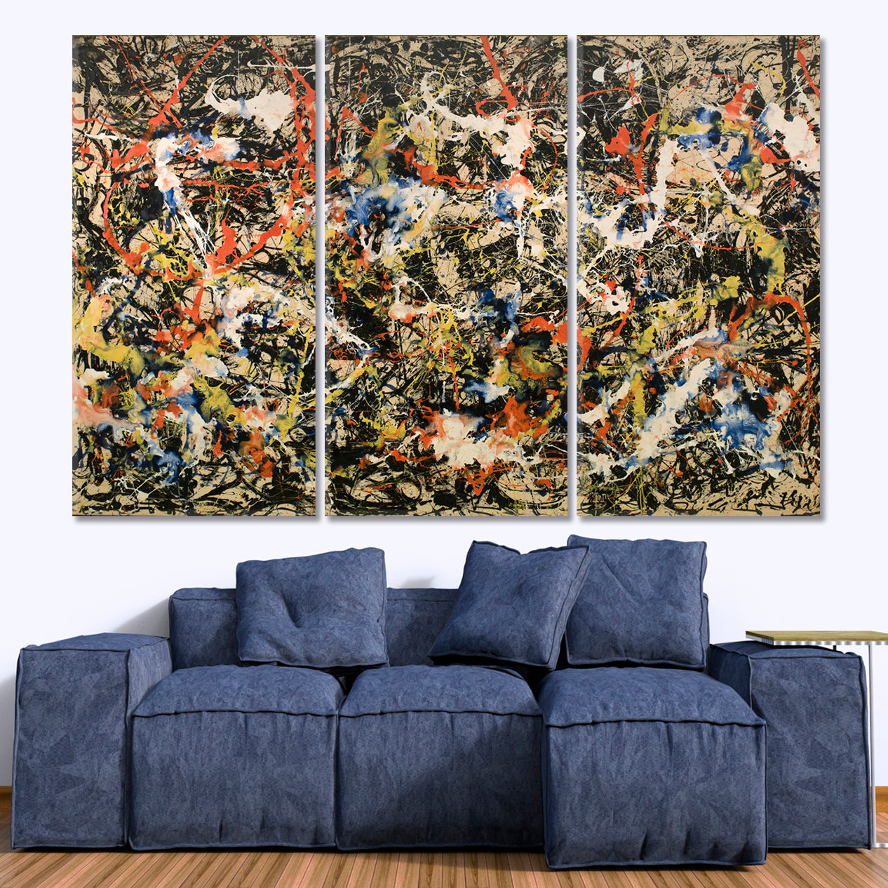 Contemporary Jackson Pollock Style Abstract Art Print Artesty 3 panels 36" x 24" 