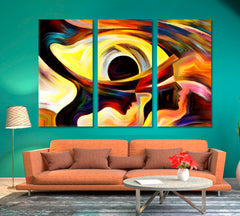 Precognition Abstract Allegory Human Profile and Eye Consciousness Art Artesty 3 panels 36" x 24" 