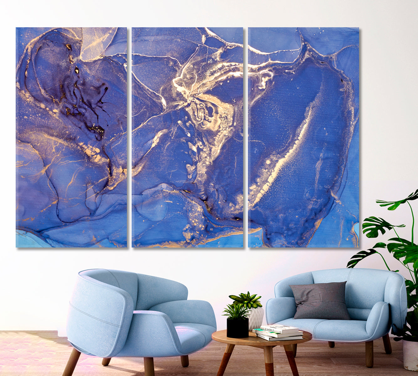 Abstract Fluid Fluid Art, Oriental Marbling Canvas Print Artesty 3 panels 36" x 24" 