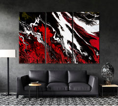 Black, White Red Abstract Contemporary Fluid Art Pattern Giclée Print Fluid Art, Oriental Marbling Canvas Print Artesty 3 panels 36" x 24" 