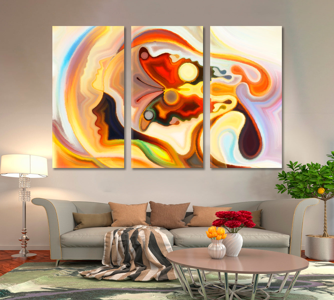 Ego and Nature Abstract Allegory Contemporary Art Artesty 3 panels 36" x 24" 