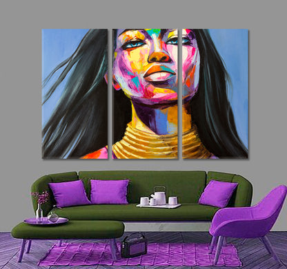 COLORFUL EMOTIONS Beautiful Woman Squaw Charming Girl People Portrait Wall Hangings Artesty 3 panels 36" x 24" 