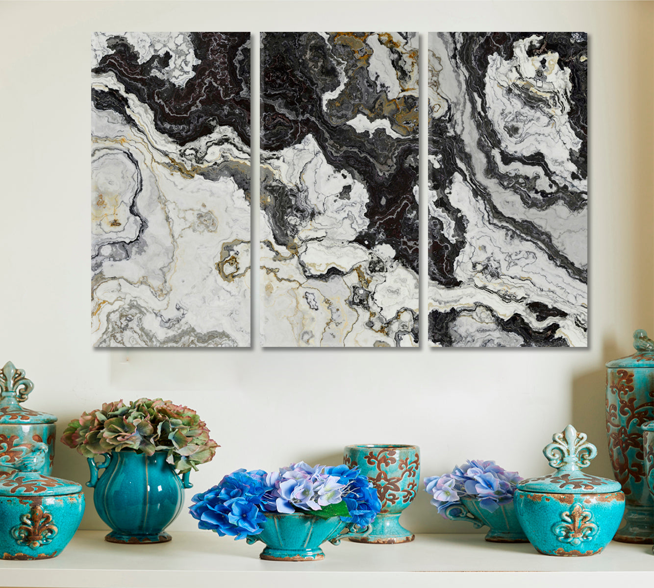 Black White Marble Pattern Curly Grey Veins Abstract Marble Oriental Art Print Canvas Artesty   