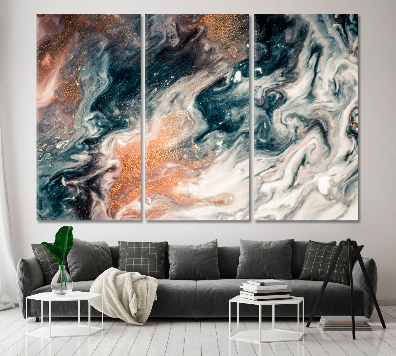 ABSTRACT Marble Liquid Fluid Art, Oriental Marbling Canvas Print Artesty 3 panels 36" x 24" 