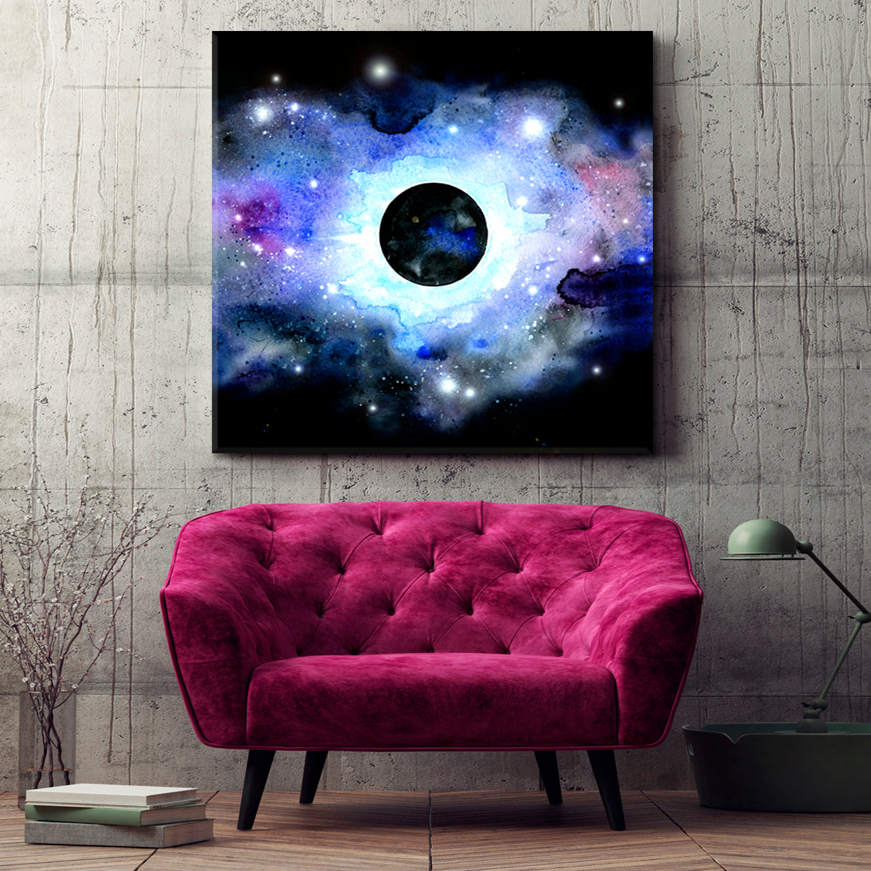 STARRY SKY ECLIPSE Dark Blue Purple Illustration Celestial Home Canvas Décor Artesty   