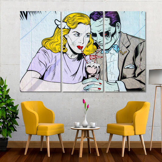 AMOROUS Pop Art Graffiti Pop Art Canvas Print Artesty 3 panels 36" x 24" 