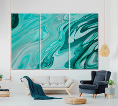 Green Marble Swirls Painting Fluid Art Fluid Art, Oriental Marbling Canvas Print Artesty 3 panels 36" x 24" 