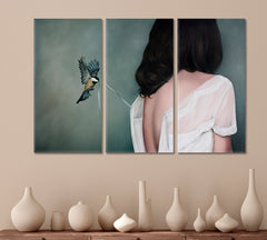 LIGHTNESS Women and Birds Fine Art Artesty 3 panels 36" x 24" 