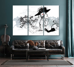 Woman on a Horse Race Black and White Wall Art Print Artesty 3 panels 36" x 24" 