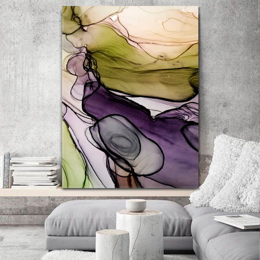 MARBLE Transparent Ink Swirl Fluid Art, Oriental Marbling Canvas Print Artesty 1 Panel 16"x24" 