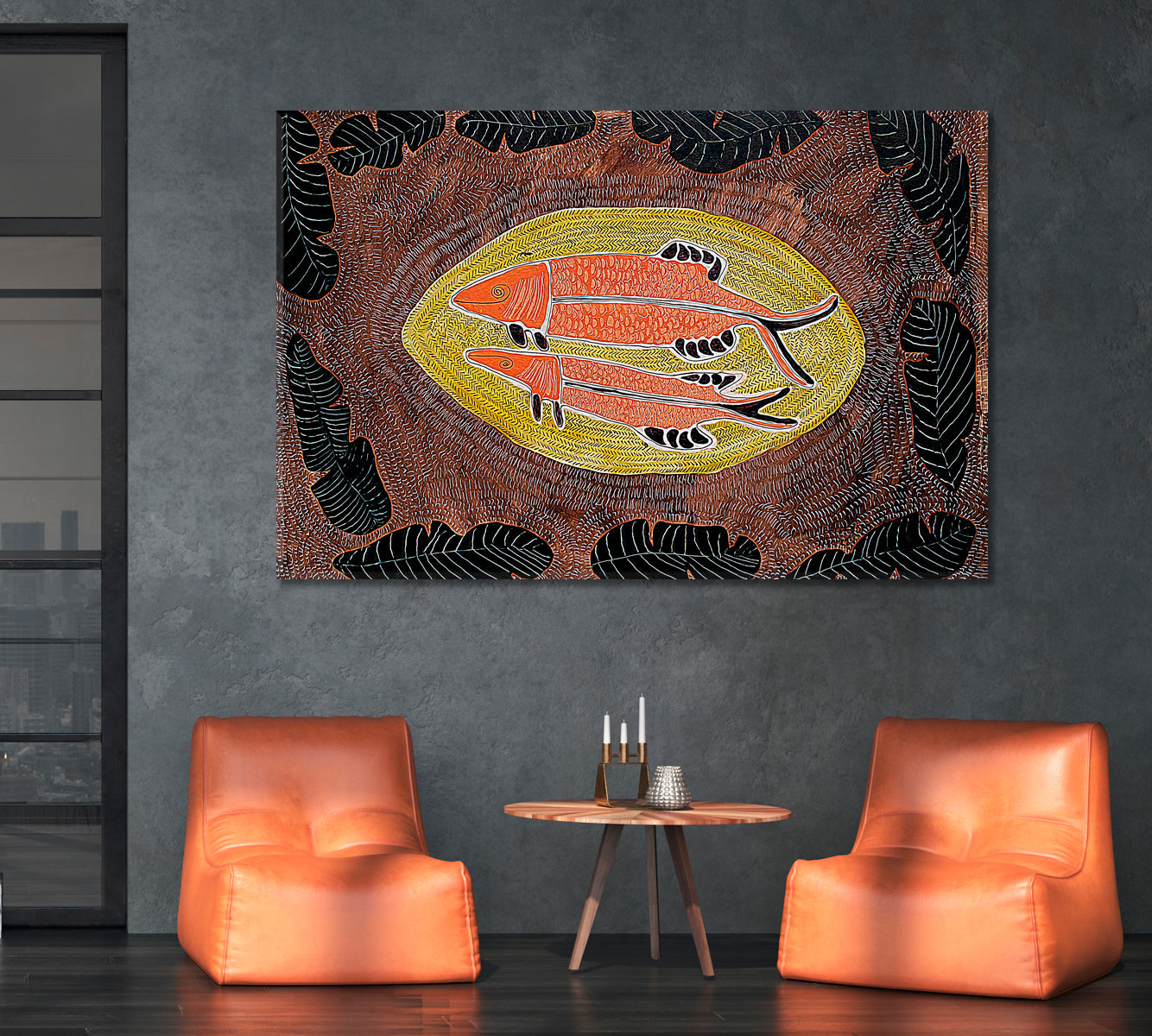 ARTIST'S MASTERPIECE Fish Abstract Modern Boho African Motifs Pattern Contemporary Art Artesty   