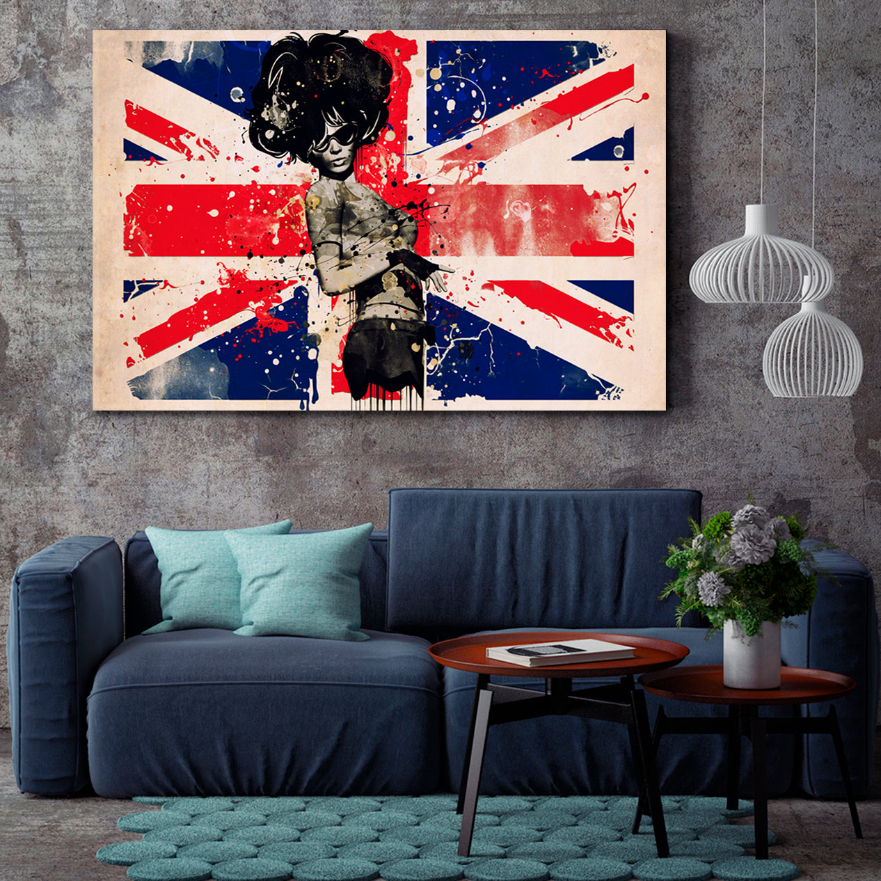 Fashion Woman British Flag Modern Grunge Style Posters, Flags Giclee Print Artesty   