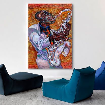 SOUNDS OF JAZZ Saxophonist Music Jazz Bund Beautiful Fine Art Music Wall Panels Artesty 1 Panel 16"x24" 