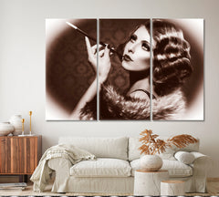 Glamorous Retro Diva Vintage Style Vintage Affordable Canvas Print Artesty 3 panels 36" x 24" 