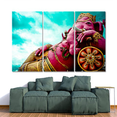 Ganesha India God Pink Elephant Buddha Religious Modern Art Artesty 3 panels 36" x 24" 