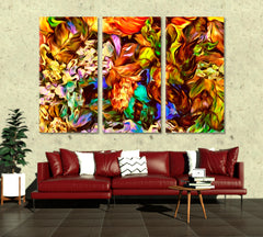 ORANGE FALL Colorful Abstract Floral Pattern Abstract Art Print Artesty 3 panels 36" x 24" 