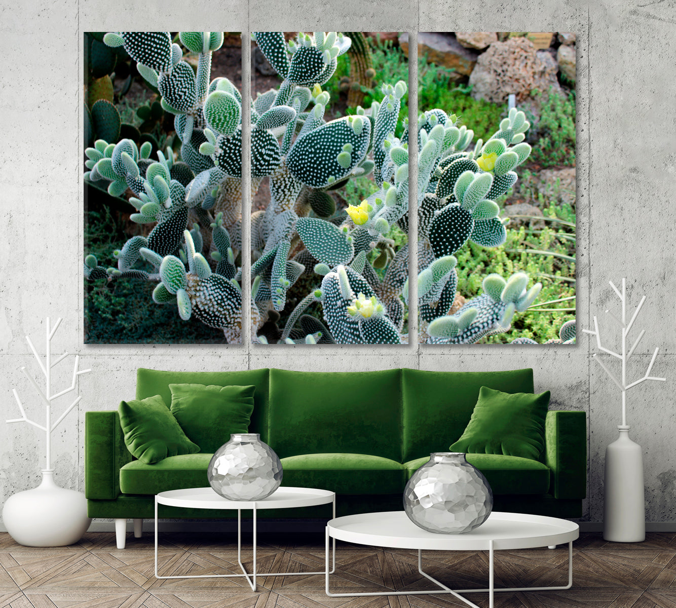 CACTI Flowering Cactus Floral & Botanical Split Art Artesty 3 panels 36" x 24" 