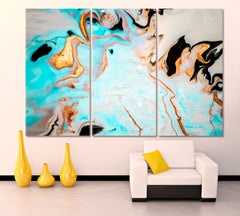 Abstract Modern Marble Unusual Trendy Contemporary Fluid Art, Oriental Marbling Canvas Print Artesty 3 panels 36" x 24" 