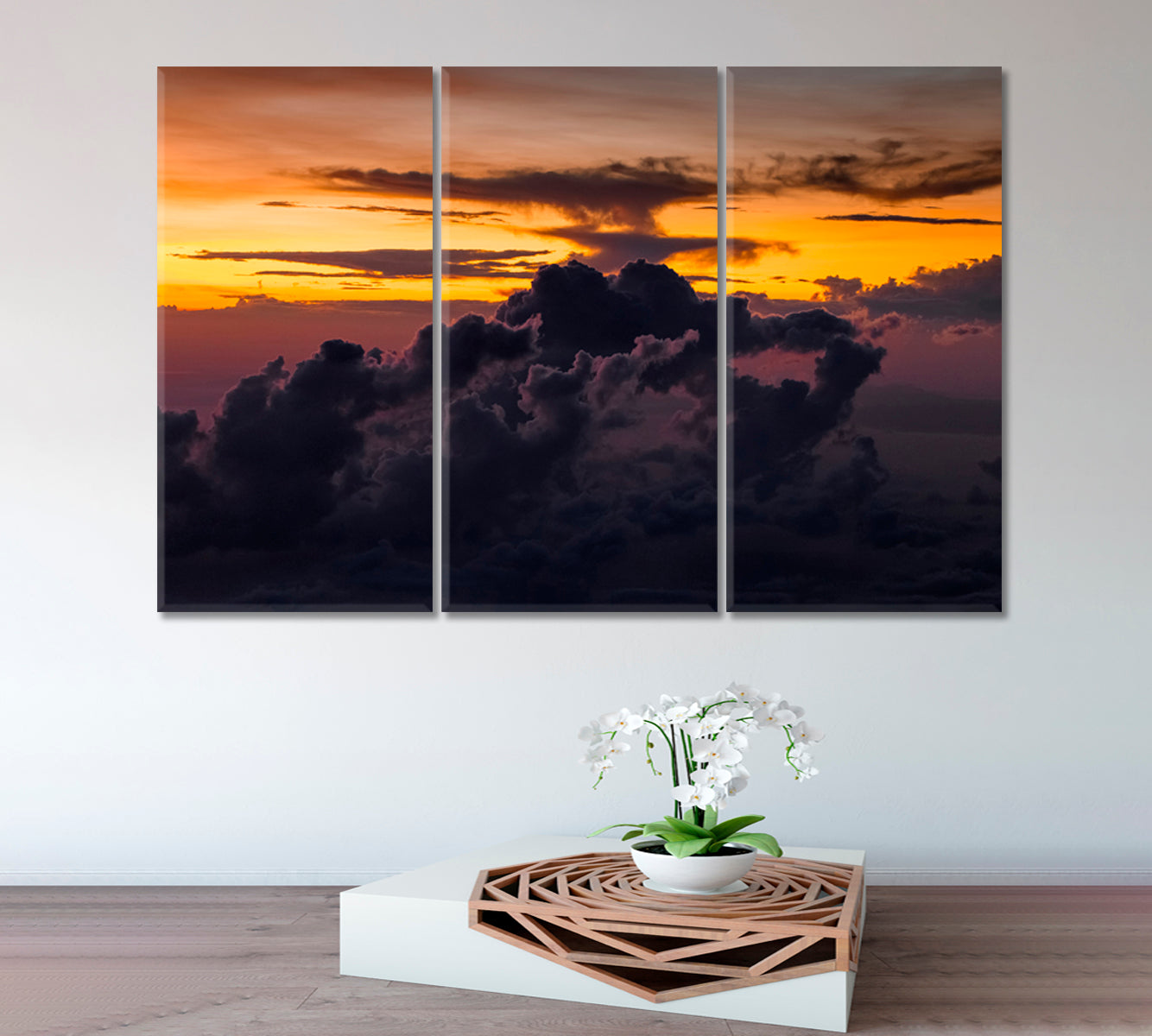 Dusk Shining Impressive Clouds at Sunrise Maldives Islands Abstract Blur Scenery Landscape Fine Art Print Artesty 3 panels 36" x 24" 