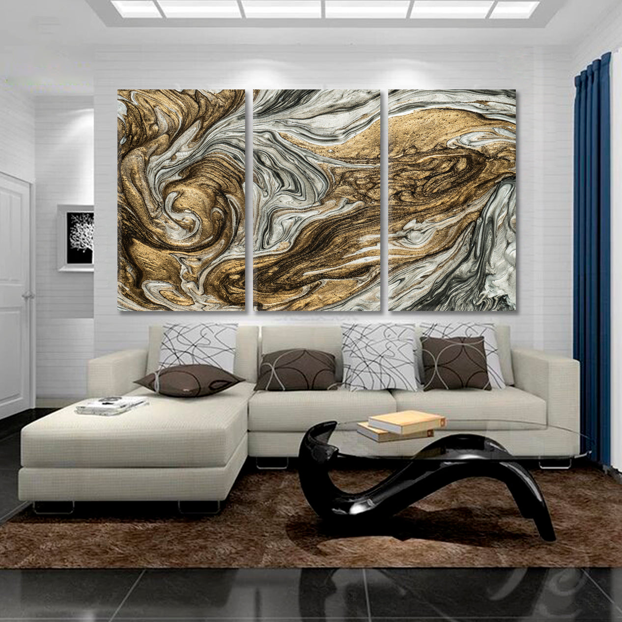 WAVES Abstract Marble Swirls Beautiful Luxe Effect Fluid Art Modern Canvas Print Fluid Art, Oriental Marbling Canvas Print Artesty   