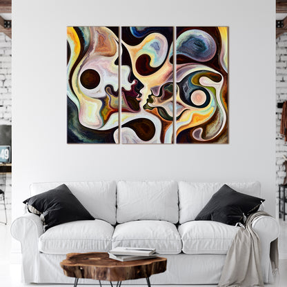 Multi Color Abstract Curves And Human Silhouettes Surreal Contemporary Art Artesty 3 panels 36" x 24" 