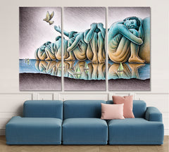 Man Fragility and Freedom Concept Surreal Artwork Contemporary Art Artesty 3 panels 36" x 24" 