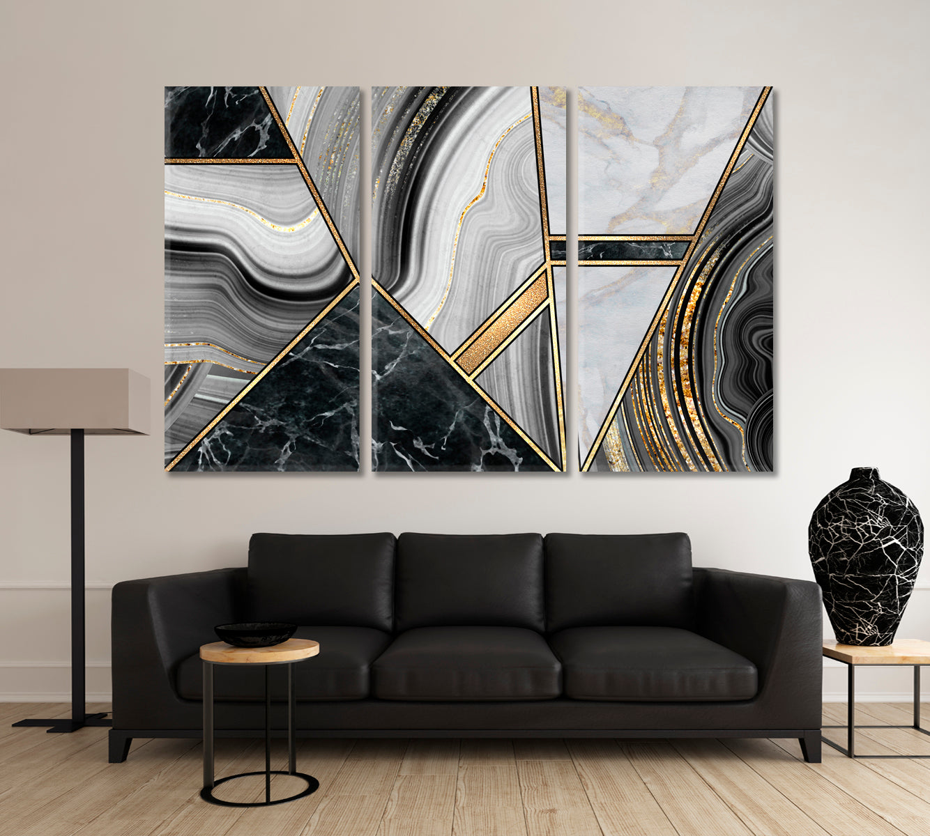Marble Granite Agate and Gold Abstract Minimalist Art Deco Giclée Print Abstract Art Print Artesty 3 panels 36" x 24" 