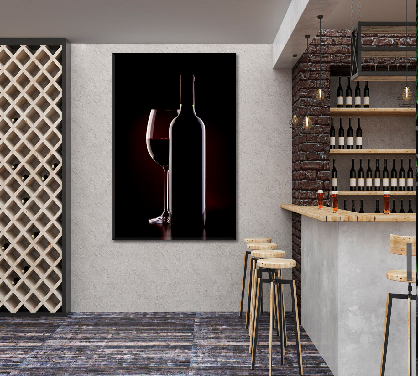 Amazing Luxury Design Poster Glass Red Wine Bottle - V Restaurant Modern Wall Art Artesty   
