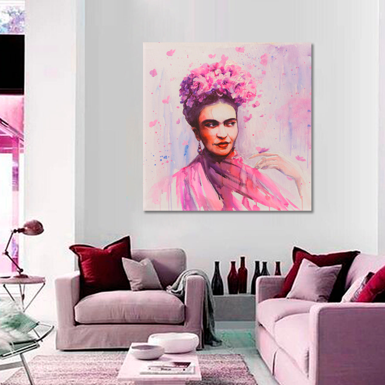 FRIDA KAHLO FAMOUS MEXICAN ARTIST Nature Spring Flowers Fantasy Portrait - Square Panel Celebs Canvas Print Artesty   