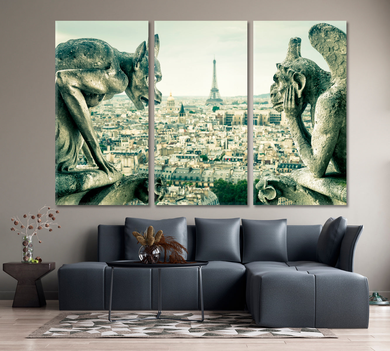 Old Cathedral Notre Dame Famous Landmark Paris Famous Landmarks Artwork Print Artesty 3 panels 36" x 24" 