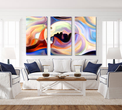 Human and Colorful Shapes Metaphorical Abstraction Contemporary Art Artesty 3 panels 36" x 24" 