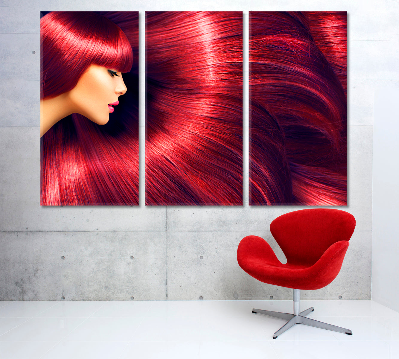 BEAUTY CONCEPT Beautiful Luxurious Long Red Hair Beauty Salon Artwork Prints Artesty 3 panels 36" x 24" 