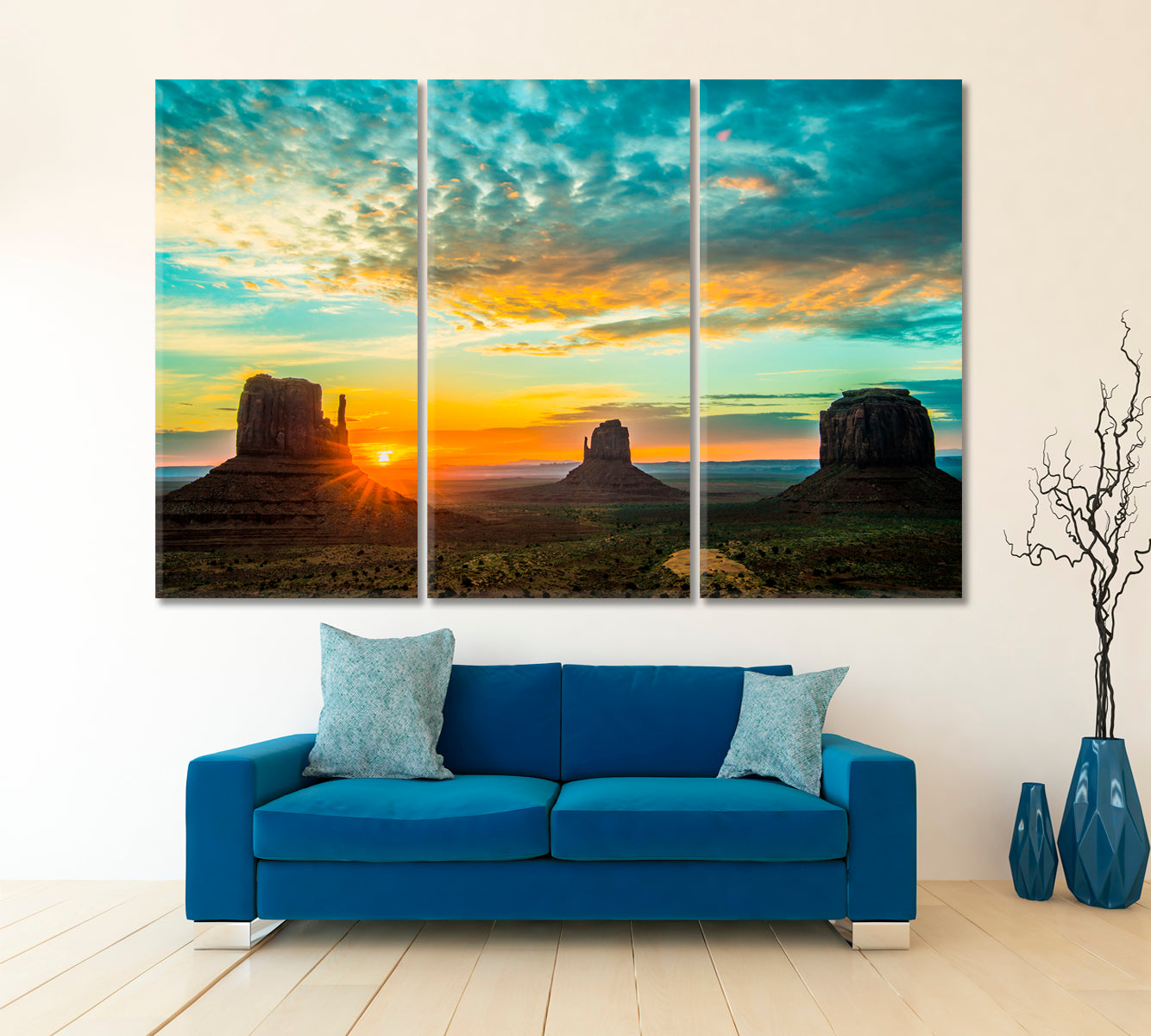 Sunrise Monument Valley Utah USA Poster Scenery Landscape Fine Art Print Artesty 3 panels 36" x 24" 