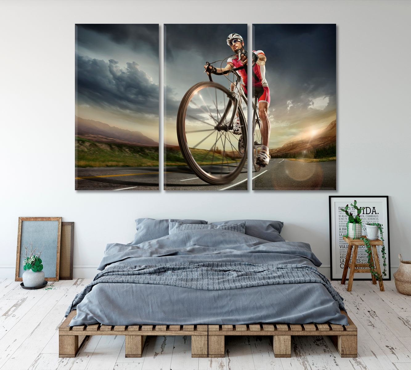 Road Cyclist Sport Active Lifestyle Concept Canvas Print Motivation Sport Poster Print Decor Artesty 3 panels 36" x 24" 