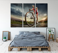 Road Cyclist Sport Active Lifestyle Concept Canvas Print Motivation Sport Poster Print Decor Artesty 3 panels 36" x 24" 