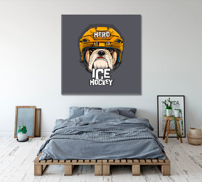 Bulldog In Yellow Ice Hockey Helmet Poster Animals Canvas Print Artesty   