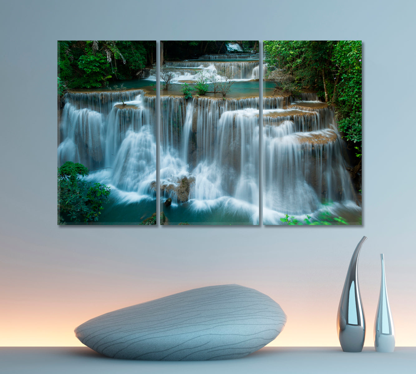 Huay Mae Khamin Waterfalls Famous Rainforest Thailand Scenery Landscape Fine Art Print Artesty 3 panels 36" x 24" 