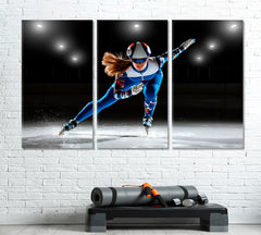 SHORT TRACK Athlete on Ice Motivation Sport Poster Print Decor Artesty 3 panels 36" x 24" 