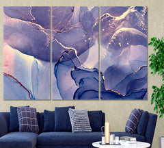 Purple Blue Abstract Marble Veines Fluid Art, Oriental Marbling Canvas Print Artesty 3 panels 36" x 24" 