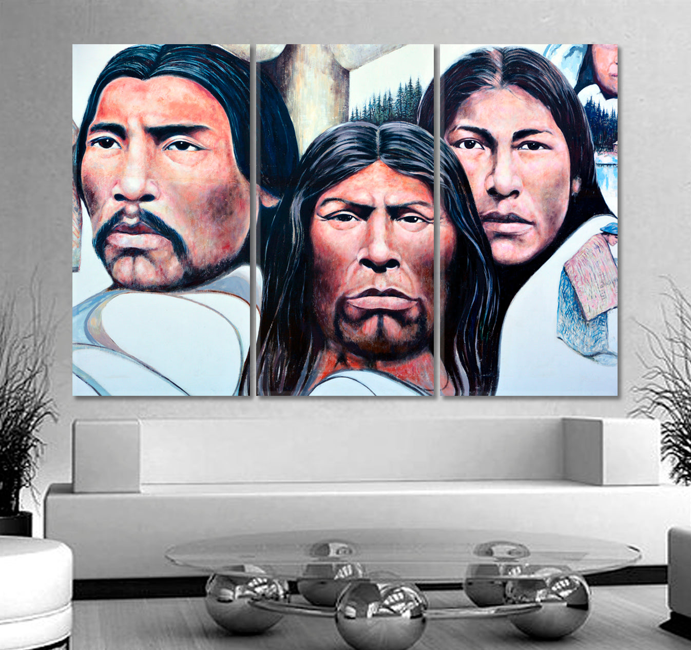 Chemainus Native Shaman Powerful Chief Prophet Graffiti Street Art Canvas Print Artesty 3 panels 36" x 24" 