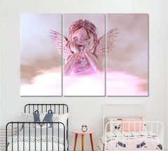 Kids Room Concept Cute Sweet Baby Angel With Fairy Wings Art Print Kids Room Canvas Art Print Artesty 3 panels 36" x 24" 