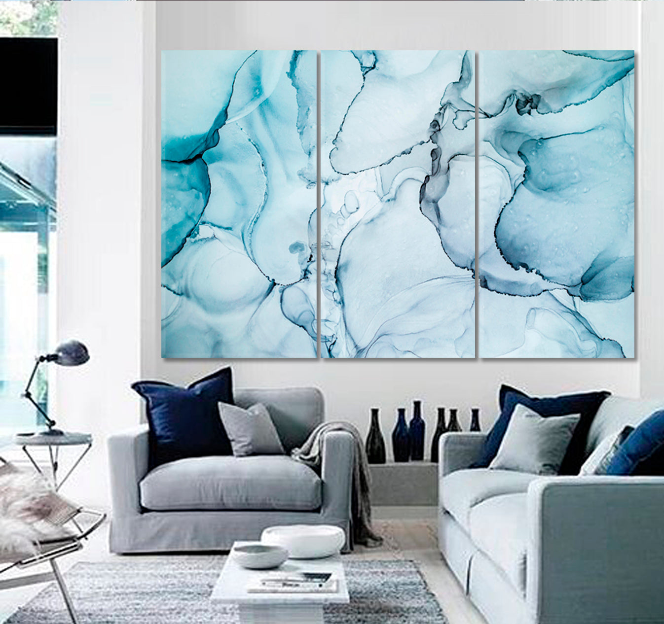 Modern Fluid Art Marble Alcohol Ink Colors Translucent Fluid Art, Oriental Marbling Canvas Print Artesty 3 panels 36" x 24" 