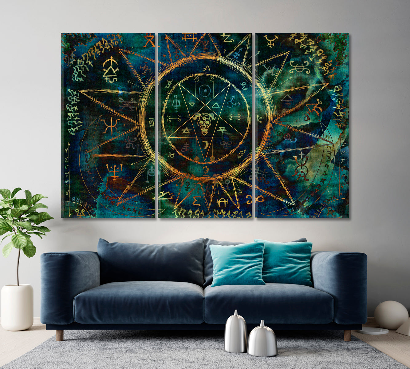 Ouija Magic Mystic Spiritual Pentagram Board Fine Art Artesty 3 panels 36" x 24" 