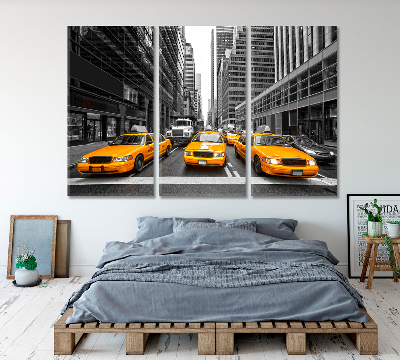 YELLOW TAXI 5th Avenue New York City Cities Wall Art Artesty 3 panels 36" x 24" 