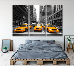 YELLOW TAXI 5th Avenue New York City Cities Wall Art Artesty 3 panels 36" x 24" 