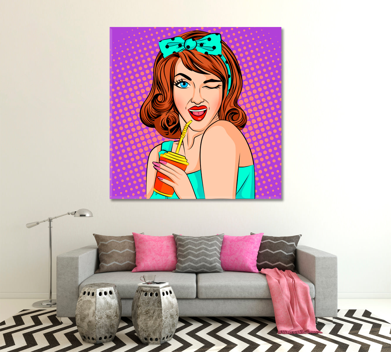 Pop Retro Style Lady with Cola Drink Pop Art Canvas Print Artesty   