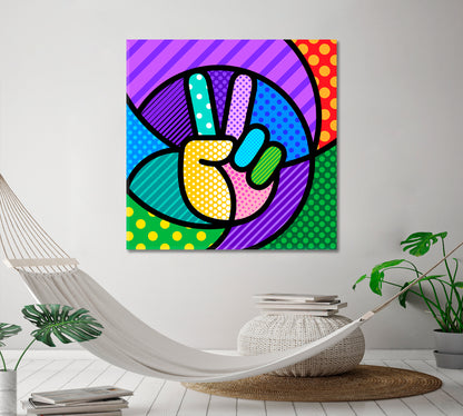 PEACE HAND Pop Symbol Modern Geometric Poster Pop Art Canvas Print Artesty   