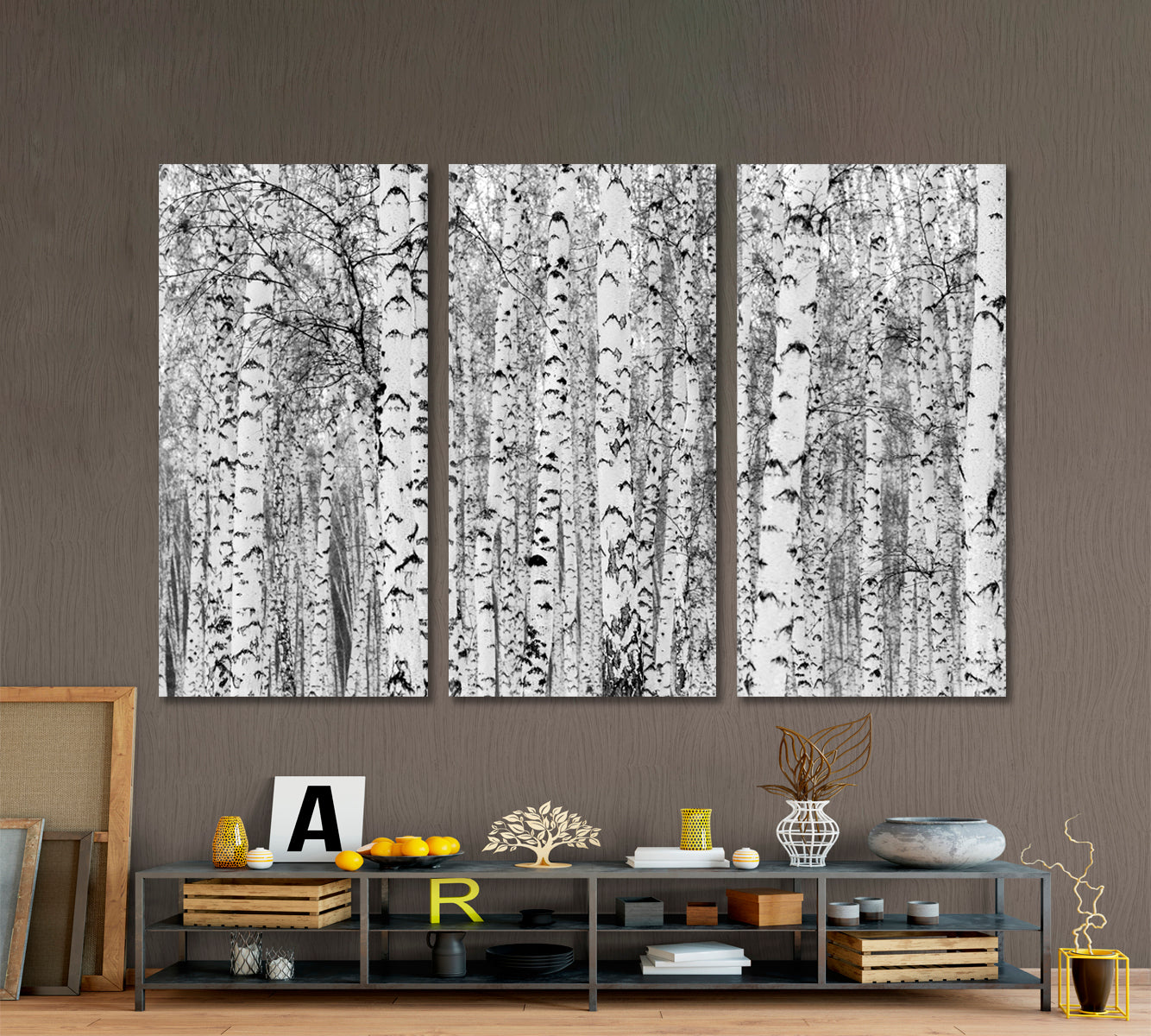 Birch Forest Winter Landscape Black and White Photo Print Nature Wall Canvas Print Artesty 3 panels 36" x 24" 